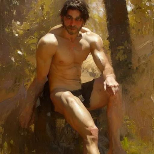 Image similar to Jakee Gyllenhaal with a shredded body type, painting by Gaston Bussiere, Craig Mullins