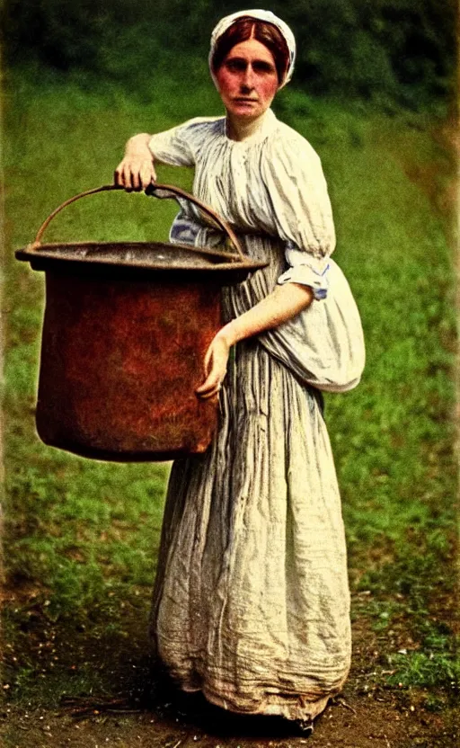 Prompt: 1881, autochrome portrait of a washerwoman