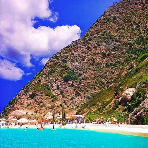 Prompt: frodo baggins in olu deniz turkey, famous photograph, high quality