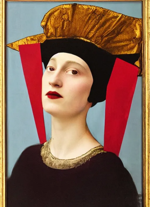 Image similar to portrait of young woman in renaissance dress and renaissance headdress, art by sarah moon