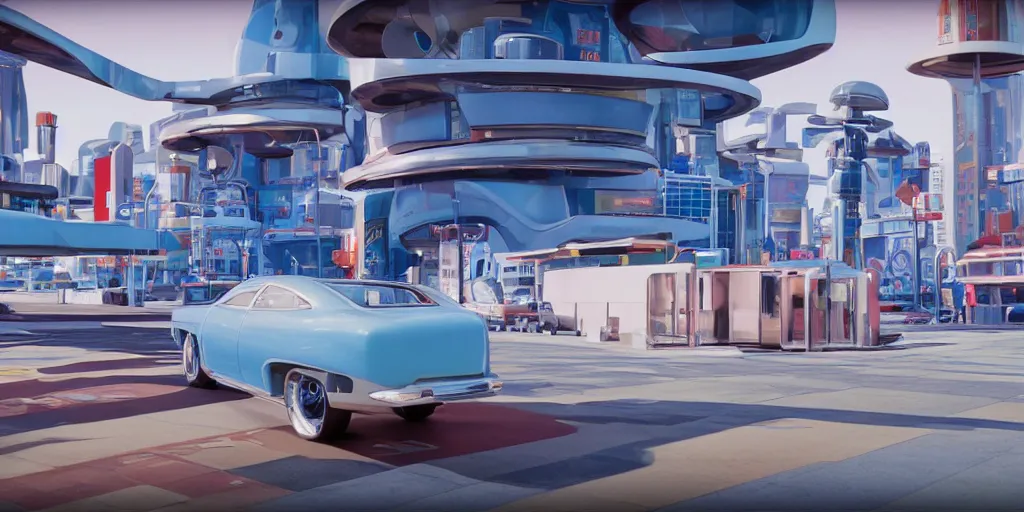 Prompt: still image from a retro futurism themed film about man who sells tupperware called tupperworld, cinematic, widescreen, imax, retro futurism fashion and architecture. movement, hd, unreal engine 5