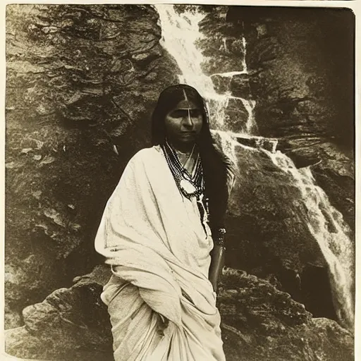 Image similar to “ Portrait of an Indian Woman next to a waterfall, by Alfred Stieglitz”