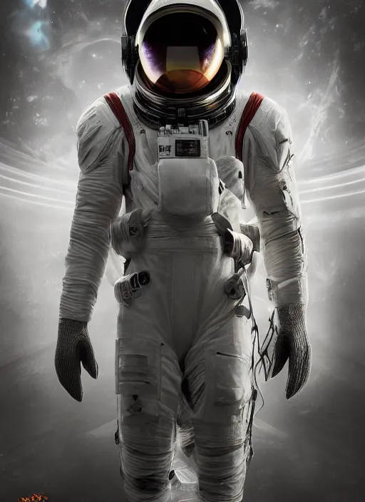 Prompt: poster art by craig mullins astronaut in futuristic dark and empty spaceship underwater. infrared glowing lights. complex and hyperdetailed technical suit. reflection and dispersion materials. rays and dispersion of light. volumetric light. 5 0 mm, f / 3 2. noise film photo. flash photography. unreal engine 4, octane render. interstellar poster
