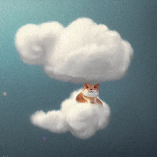 Image similar to cute kitty as a cloud, fluffy, pixar, concept art, digital art, painting
