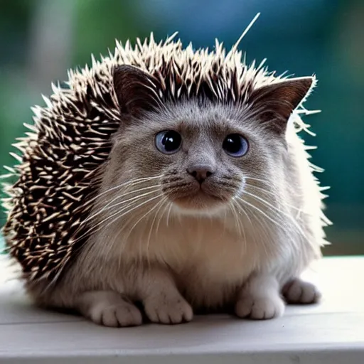 Image similar to a cat and a hedgehog as one animal.