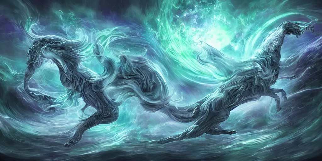 Prompt: an astral beast moving through the dreamworld, digital art, luis medina