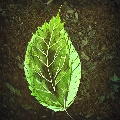 Image similar to leaf moon night vine leaves magic roots shamanic art trending on artstation