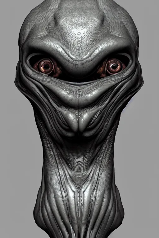 Prompt: an extremely high quality hd, a computer generated image of an alien head, a computer rendering by senior character artist, featured on zbrush central, afrofuturism, zbrush, polycount, prerendered graphics, 8 k, ultra realistic, very realistic