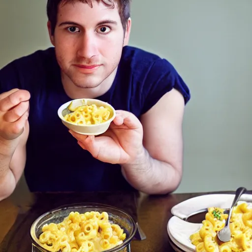 Image similar to mac and cheese retrospective portrait of a young dude 2 9 years old, with parsley