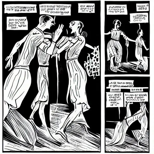 Prompt: a mummy dances, graphic novel style by joann sear