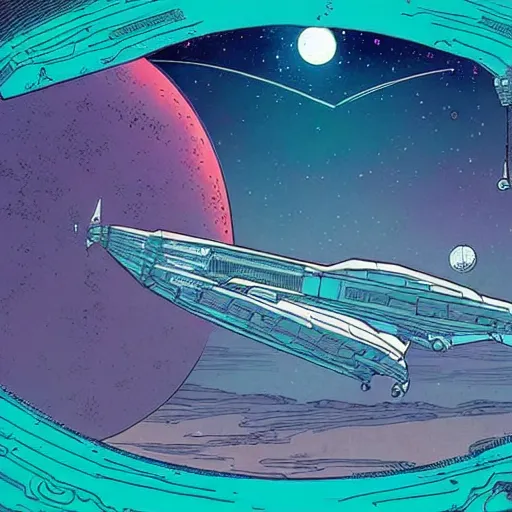 Image similar to Sci-fi retro space art in a style of Moebius