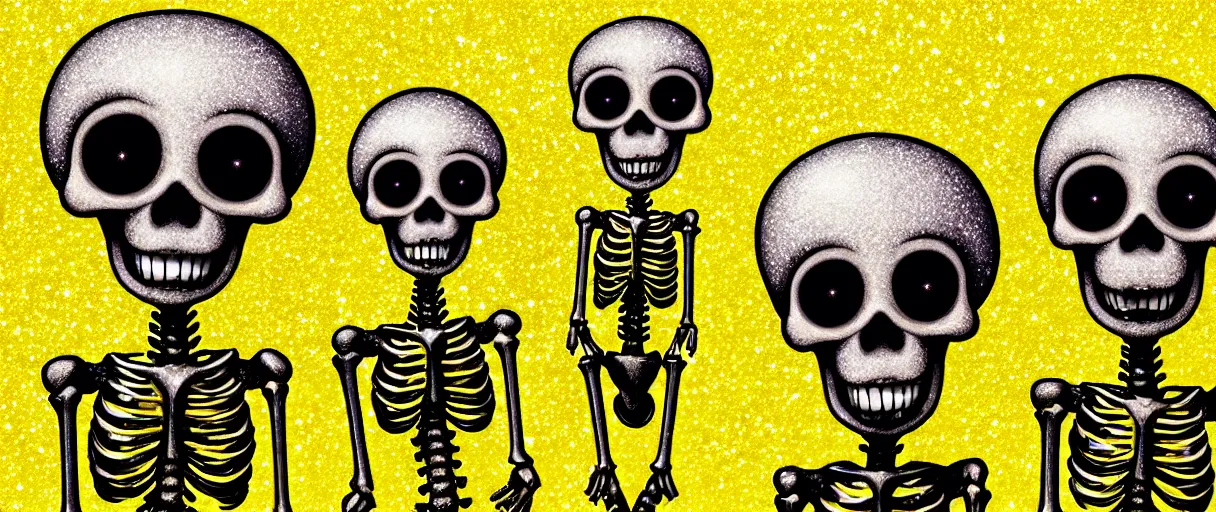 Prompt: hyperrealistic popart very cute glitter medieval skeletons dancing jason limon digital painting dramatic yellow lighting high angle hd 8k sharp shallow depth of field