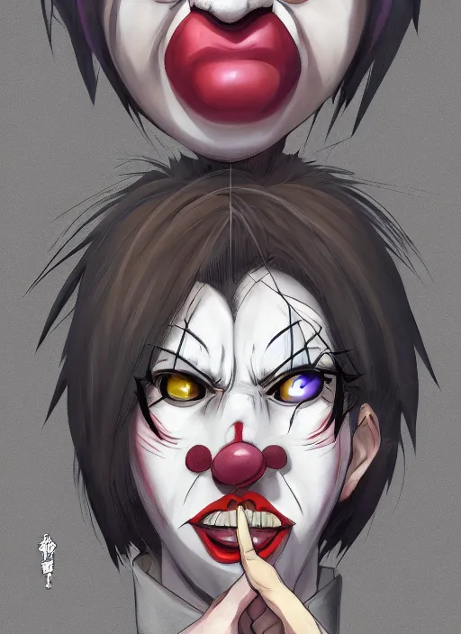 Image similar to portrait of the clown removing his makeup, anime fantasy illustration by tomoyuki yamasaki, kyoto studio, madhouse, ufotable, trending on artstation