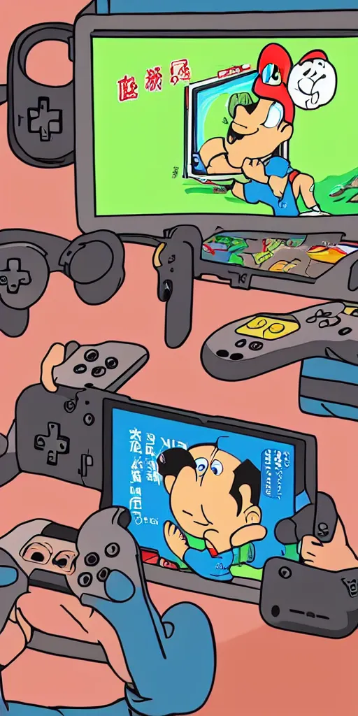 Image similar to Xi jingping play with Nintendo switch, cartoon style.