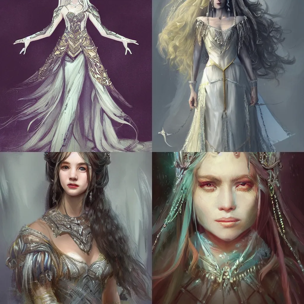 Prompt: portrait of a princess with long hairs in a dress, highly detailed, dramatic, fantasy concept art by terry wei, OWL Studio and J.Dickenson, trending on Artstation, Pinterest