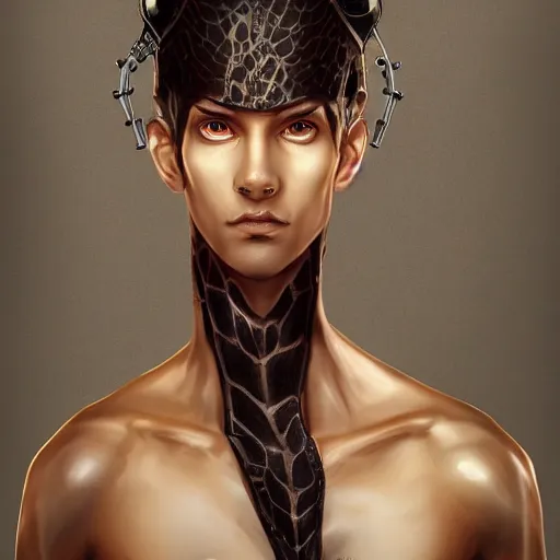 Prompt: beautiful full body portrait of a human - giraffe hybrid male wizard, scaley!! black onyx skin, by wlop and artgerm, steampunk fiction, detailed deep black eyes, space background, trending, on artstation.