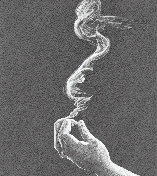 Image similar to Pen drawing a picture on an juggling club, dimly lit, wispy smoke, intricate, highly detailed, digital painting, artstation, concept art, sharp focus, illustration, art by einar jonsson