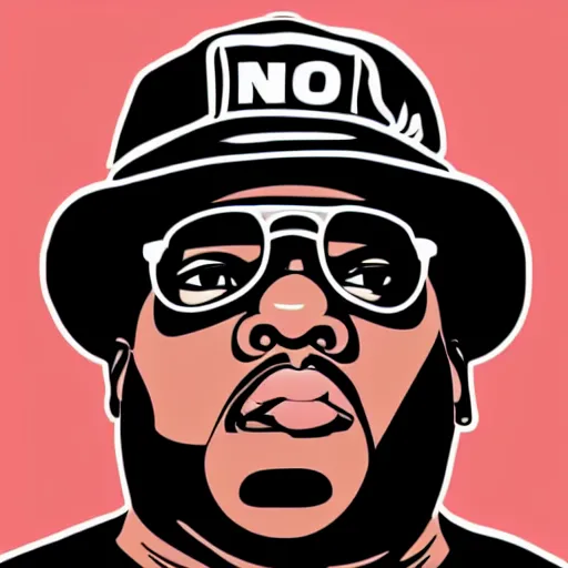 Image similar to biggie smalls, digital art, iconic icon, 2 d vector logo, cartoon, t - shirt design