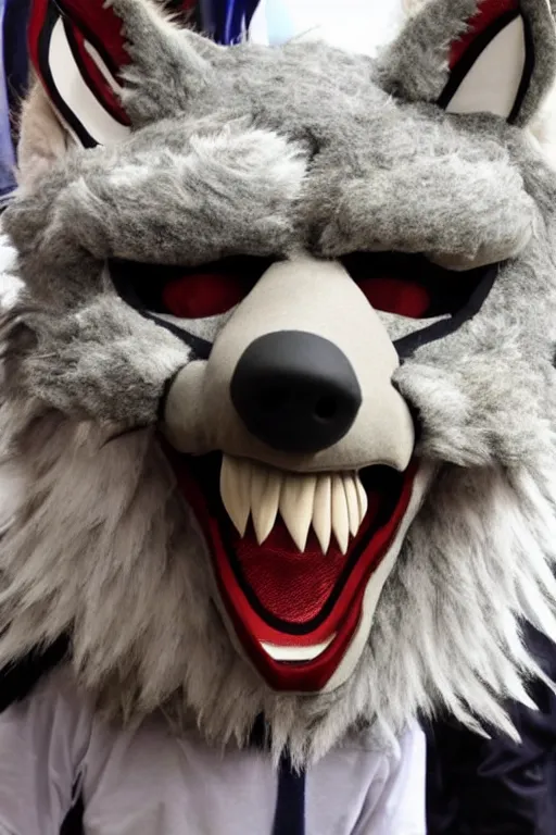 Image similar to an anthropomorphic wolf, fursuit!!!!, cosplay