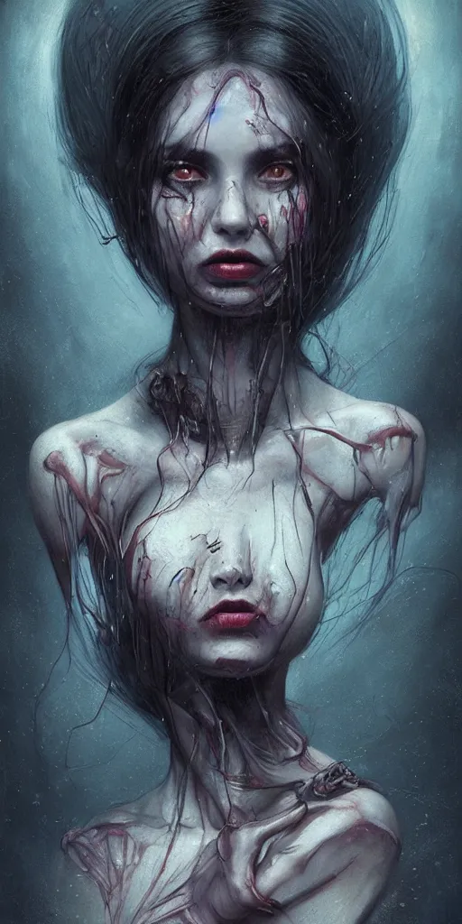 Prompt: dream portrait of a succubus in a dark ancient attic room,full character, melting ,8k,by tristan eaton,Stanley Artgermm,Tom Bagshaw,Greg Rutkowski,Carne Griffiths, Ayami Kojima, Beksinski, Giger,trending on DeviantArt,face enhance,hyper detailed,minimalist,cybernetic, android, blade runner,full of colour