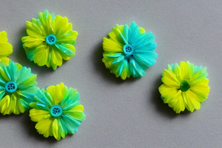 Prompt: frozen yellow flower button