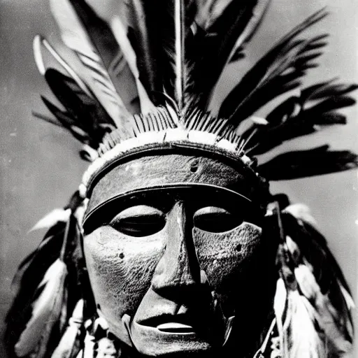 Image similar to vintage photo of a native american shaman mask by edward s curtis, photo journalism, photography, cinematic, national geographic photoshoot