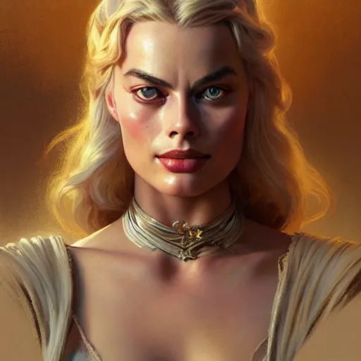 Image similar to Margot Robbie, western, closeup, D&D, fantasy, intricate, elegant, highly detailed, digital painting, artstation, concept art, matte, sharp focus, illustration, art by Artgerm and Greg Rutkowski and Alphonse Mucha