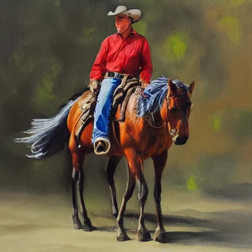 Image similar to a painting of a cowboy on horseback by mark maggiori