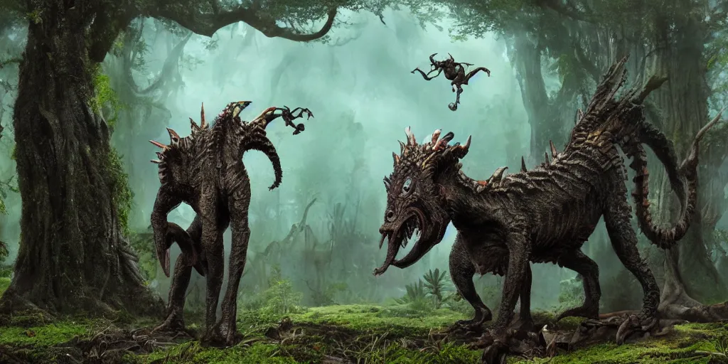 Image similar to a creature fauna monster strange animal, lowbrow, 8 k, matte painting, fantasy, avatar movie