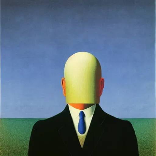 Prompt: A man\'s eyes containing the universe, by René Magritte