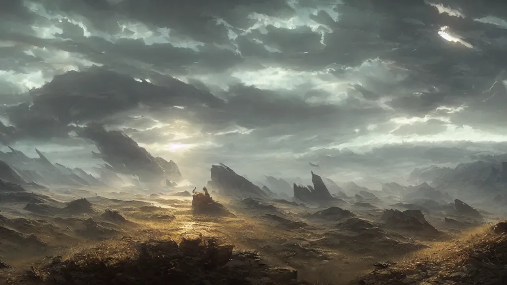 Prompt: the end of the world, epic landscape, cinematic by greg rutkowski and wlop