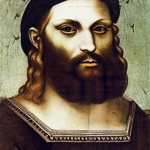 Prompt: A portrait of Gigachad by Leonardo da Vinci