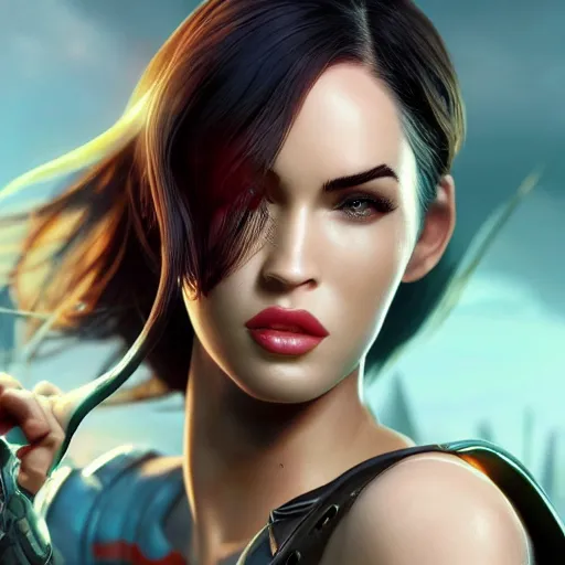 Image similar to Megan Fox as a character in the game League of Legends, with a background based on the game League of Legends, detailed face, 3d render, octane render, iRay, ray tracing, realistic, highly detailed, trending on artstation, 4k, cgsociety, unreal engine 5, redshift render, blender cycles, behance, cg