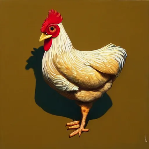 Image similar to a painting of a chicken, an ultrafine detailed painting by rafal olbinski, behance contest winner, pop surrealism, detailed painting, very detailed, minimalist, skeuomorphic, airbrush art