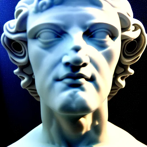 Image similar to 3 d sci - fi cgartist rendering of a hyper realistic marble greek statuary bust floating at the vast pulsating interdimensional fractal space portal at the psychedelic vaporwave event horizon directed by col price, trending on artstation