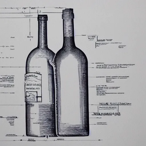 Image similar to blueprint of a bottle of wine