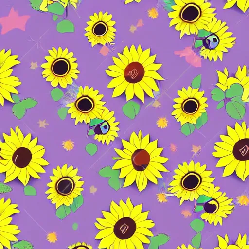 Prompt: sunflower japanese. Pastel tones. cartoon anime repeating pattern