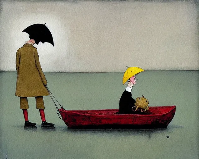 Image similar to a painting by sam toft and guy billout