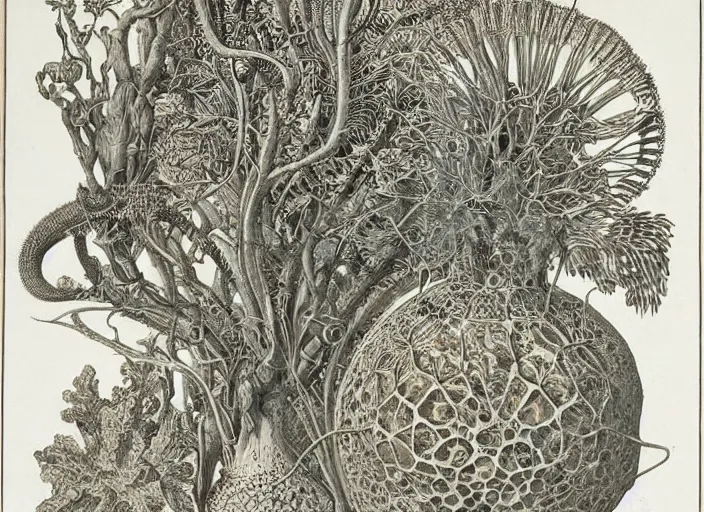 Image similar to the alembic of literary dreams, full colour, 3 d shaded, by ernst haeckel,