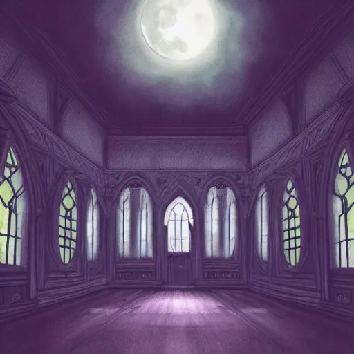 Prompt: large gothic hall with large eyes on the ceiling, horror movie, moonlight, artstation, detailed, colorfull, city pop