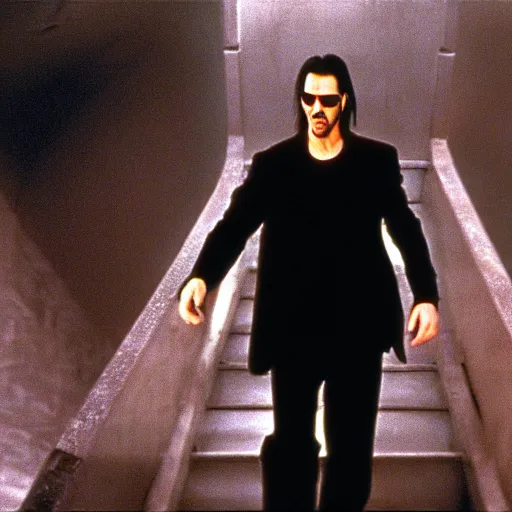 Image similar to movie still of keanu reeves as Neo in Matrix (1999)