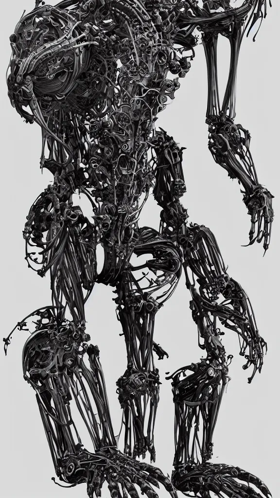 Image similar to highly detailed full body sketch of a biomechanical automaton, grotesque, bizarr, fleshy, digital art, concept art, character art, studio lightning, dark colors, intricate, masterpiece, photorealistic, hiperrealistic, sharp focus, high contrast, Unreal Engine 5