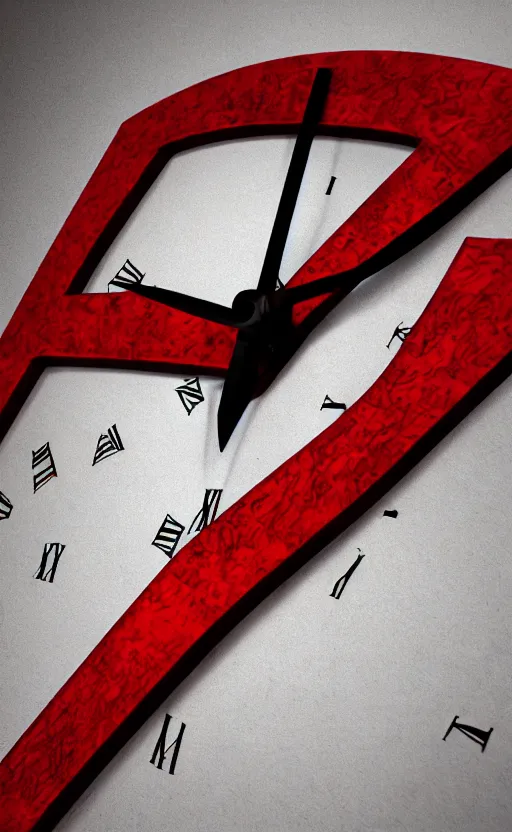 Image similar to a melting Roman numeral clock, behind a red and black gradient background, dynamic lighting, photorealistic fantasy concept art, trending on art station, stunning visuals, cinematic, creative, ultra detailed