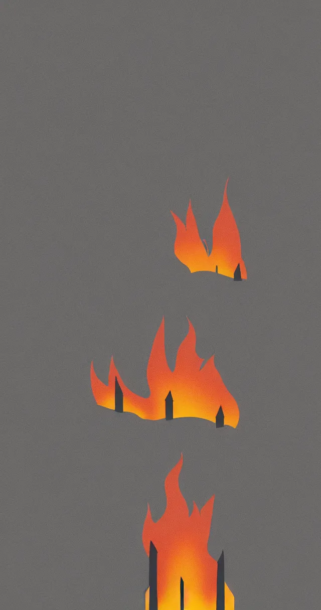 Prompt: minimalist poster art design of a burning church under a demon sky