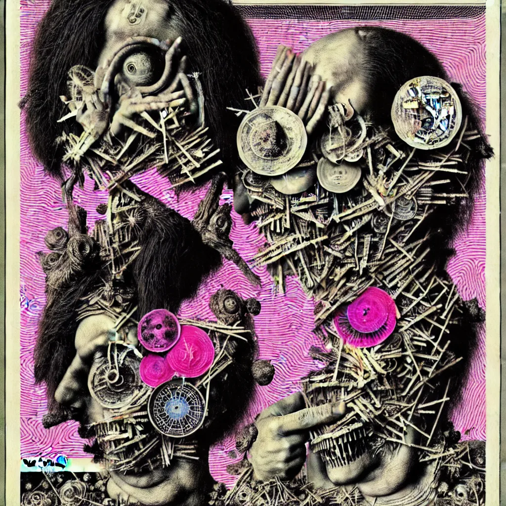 Image similar to post - punk new age album cover, asymmetrical design, dollar bank notes, capitalism, magic, apocalypse, psychedelic, black white pink, magic, giger h. r., giuseppe arcimboldo