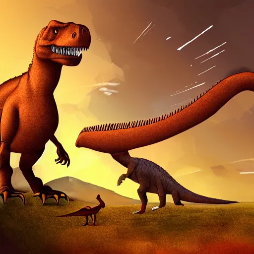 Prompt: The last selfie of a dinosaur before the asteroid impact, digital art.