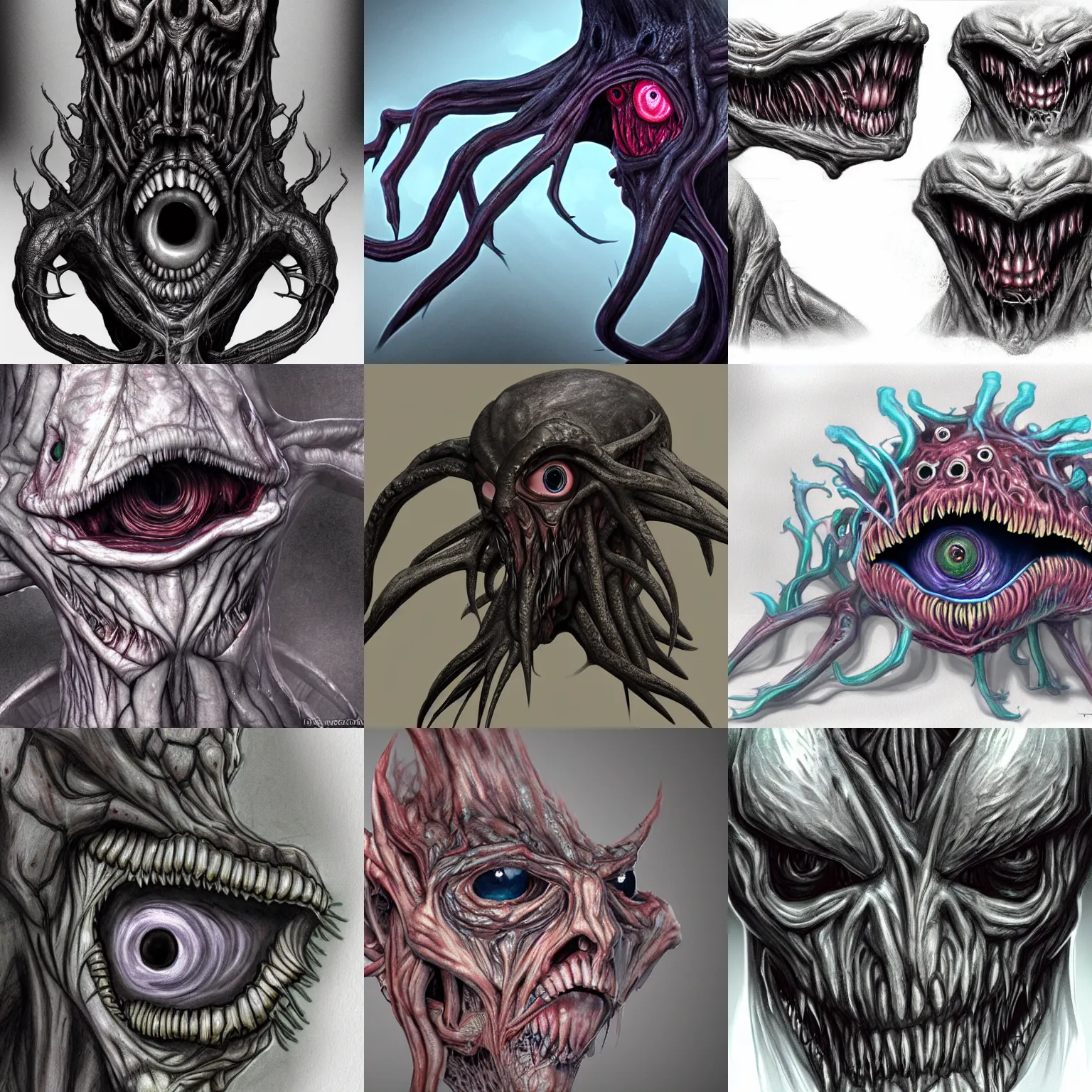 Prompt: eldritch 4D monster, full of veins and eyes, Hyper realistic, photorealistic, concept art