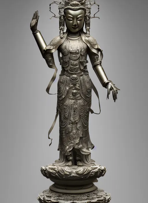 Image similar to a art deco sculpture statue of full body guanyin, intricate complexity,, statue by jane hamilton, ruan jia, character concept, radiant light,, frostbite 3 engine, cryengine, dof, trending on artstation, digital art, fantasy detailed abackground