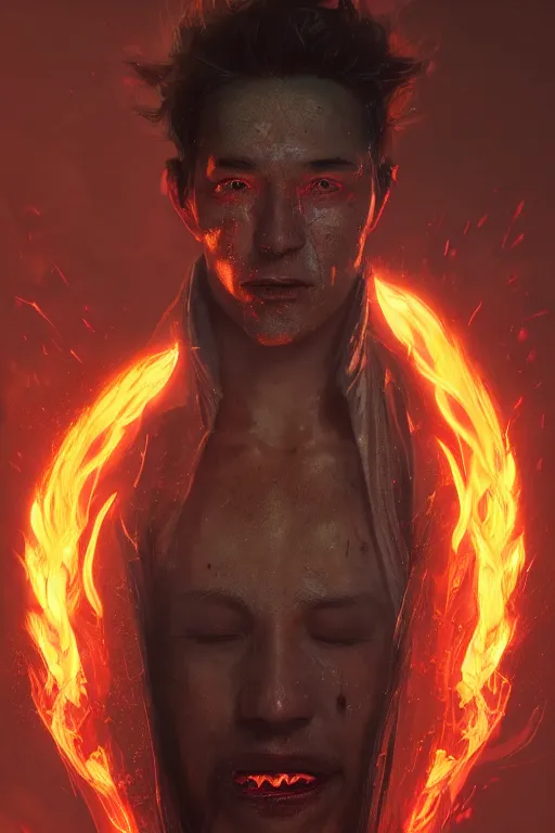 Image similar to a fancy portrait of a very mad mage covered in coloured flames by greg rutkowski, sung choi, mitchell mohrhauser, maciej kuciara, johnson ting, maxim verehin, peter konig, 8 k photorealistic, cinematic lighting, hd, high details,