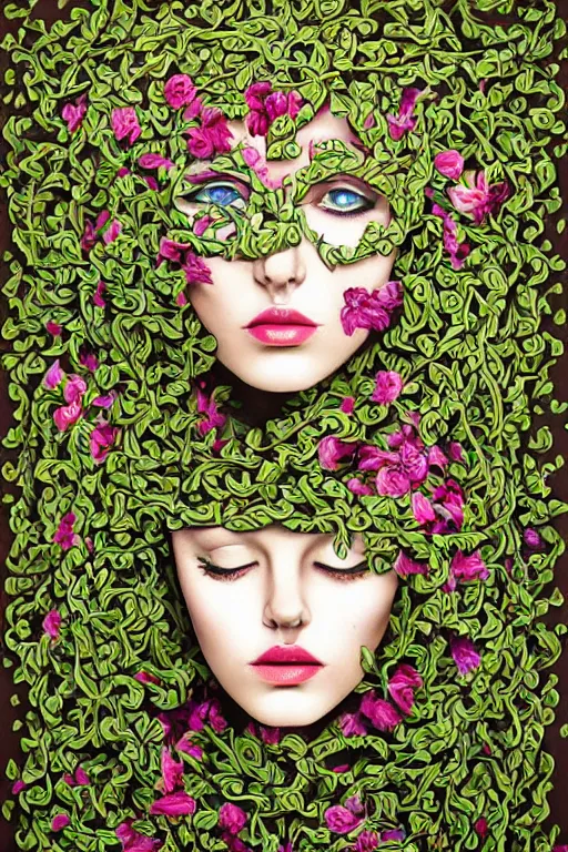 Prompt: beautiful elegant women made of oil and floral vines by rik oostenbroek, contrasted color